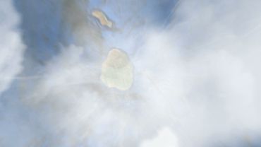 Zoom in from a satellite down to a shore on Earth