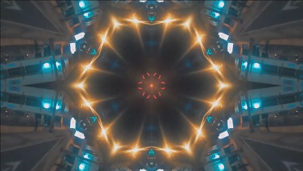 Kaleidoscope shot of night city lights
